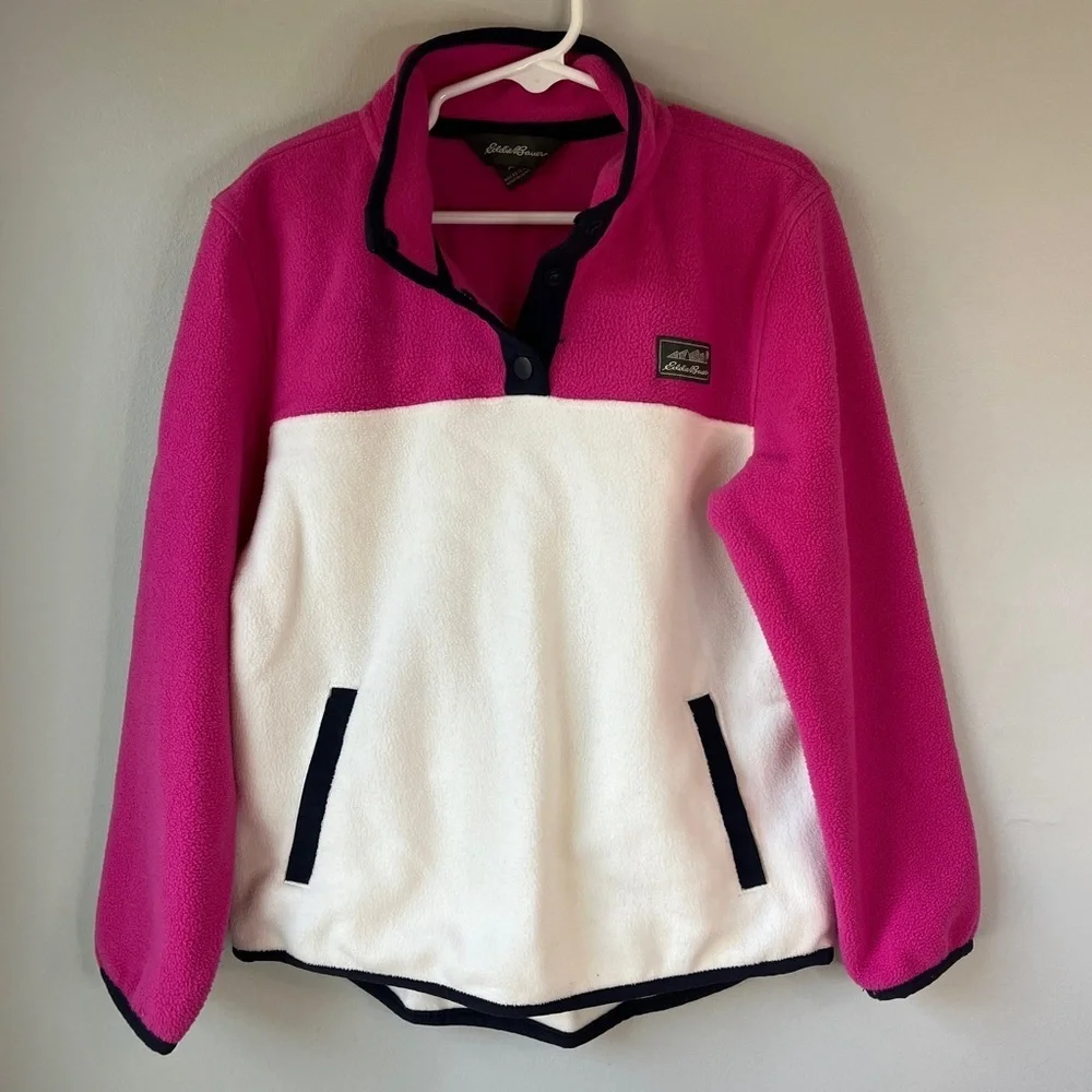 Eddie Bauer Pink and White Colorblock Fleece Pullover